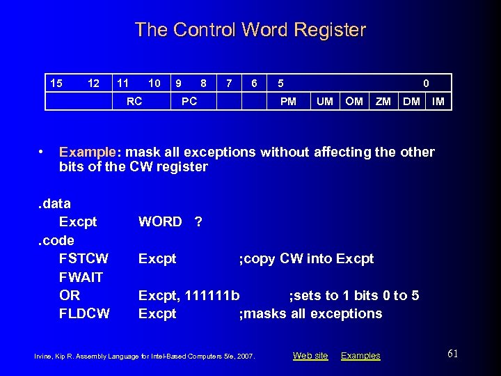 The Control Word Register 15 12 11 10 9 RC • 8 7 6