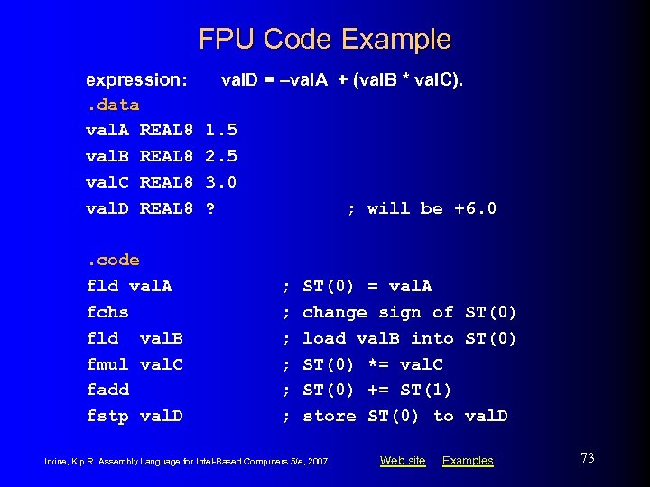 FPU Code Example expression: . data val. A REAL 8 val. B REAL 8