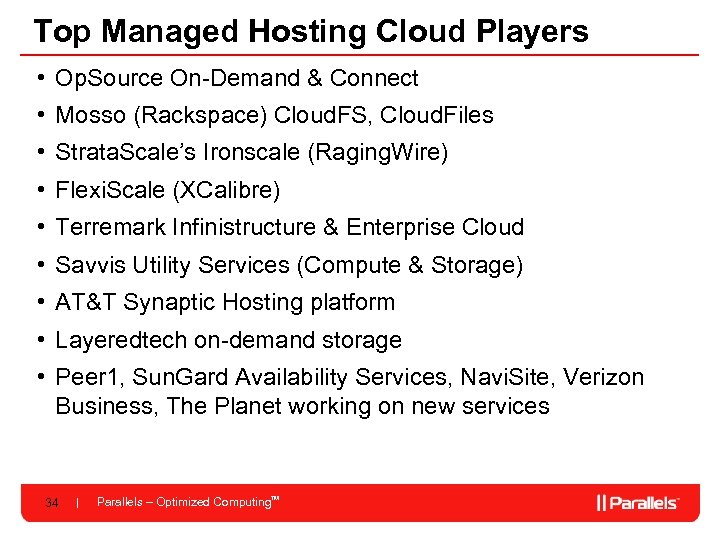 Top Managed Hosting Cloud Players • Op. Source On-Demand & Connect • Mosso (Rackspace)