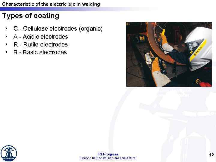 Characteristic of the electric arc in welding Types of coating • • C -