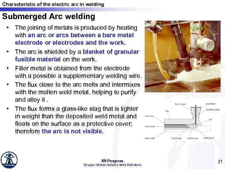 Characteristic of the electric arc in welding Submerged Arc welding • The joining of