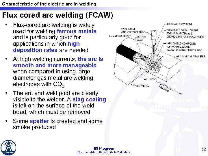 Characteristic of the electric arc in welding Flux cored arc welding (FCAW) • Flux-cored