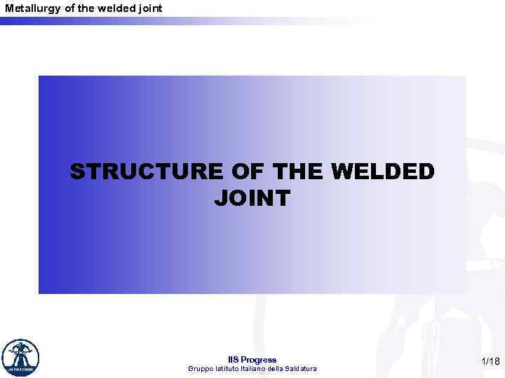 Metallurgy of the welded joint STRUCTURE OF THE WELDED JOINT IIS Progress Gruppo Istituto