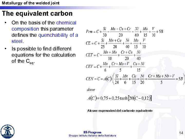 Metallurgy of the welded joint The equivalent carbon • On the basis of the