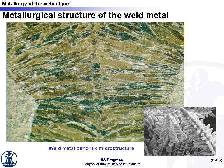 Metallurgy of the welded joint Metallurgical structure of the weld metal Weld metal dendritic