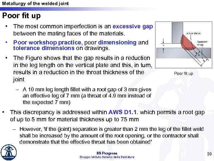 Metallurgy of the welded joint Poor fit up • The most common imperfection is