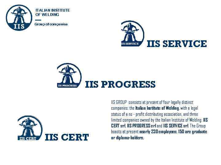 ITALIAN INSTITUTE OF WELDING Group of companies IIS SERVICE IIS PROGRESS IIS CERT IIS