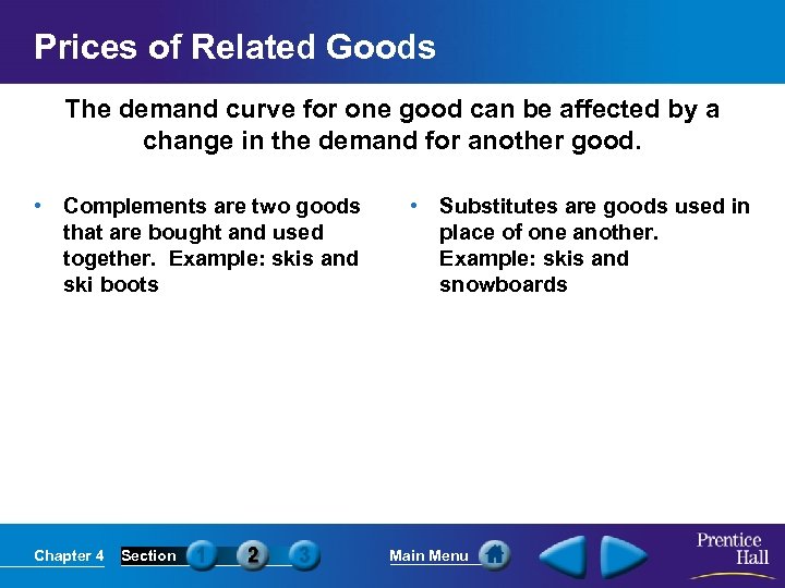 Prices of Related Goods The demand curve for one good can be affected by