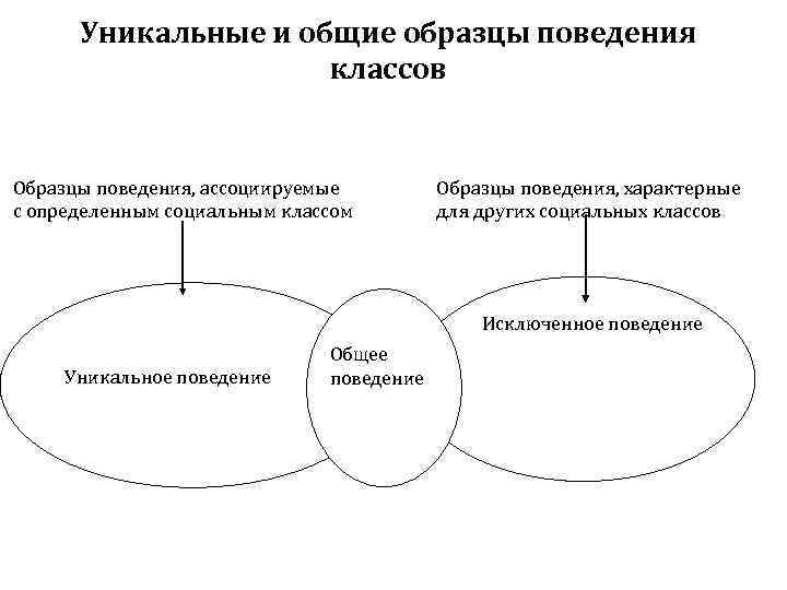 Уникальные и общие образцы поведения классов Образцы поведения, ассоциируемые с определенным социальным классом Образцы