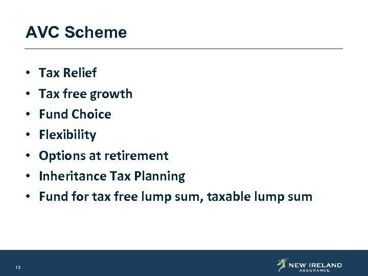 AVC Scheme • • 13 Tax Relief Tax free growth Fund Choice Flexibility Options