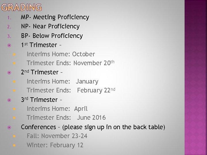 1. 2. 3. MP- Meeting Proficiency NP- Near Proficiency BP- Below Proficiency 1 st