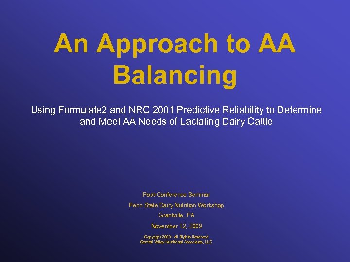 An Approach to AA Balancing Using Formulate 2 and NRC 2001 Predictive Reliability to