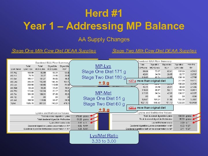 Herd #1 Year 1 – Addressing MP Balance AA Supply Changes Stage One Milk
