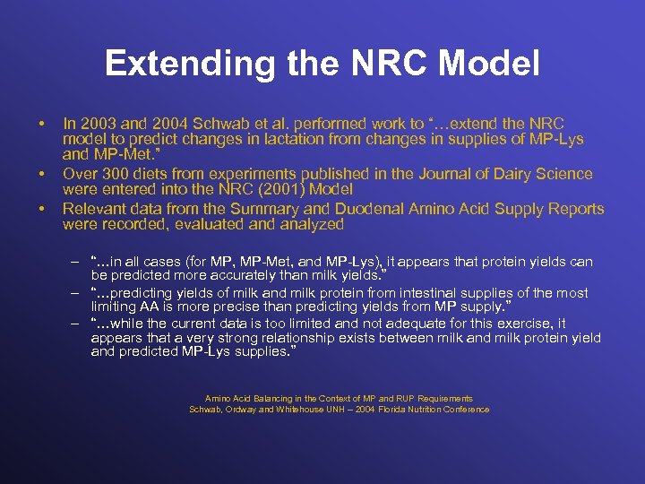 Extending the NRC Model • • • In 2003 and 2004 Schwab et al.
