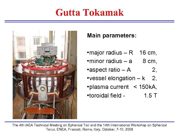 Gutta Tokamak Main parameters: • major radius – R 16 cm, • minor radius