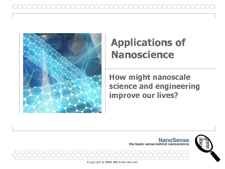 Applications of Nanoscience How might nanoscale science and engineering improve our lives? Copyright ©