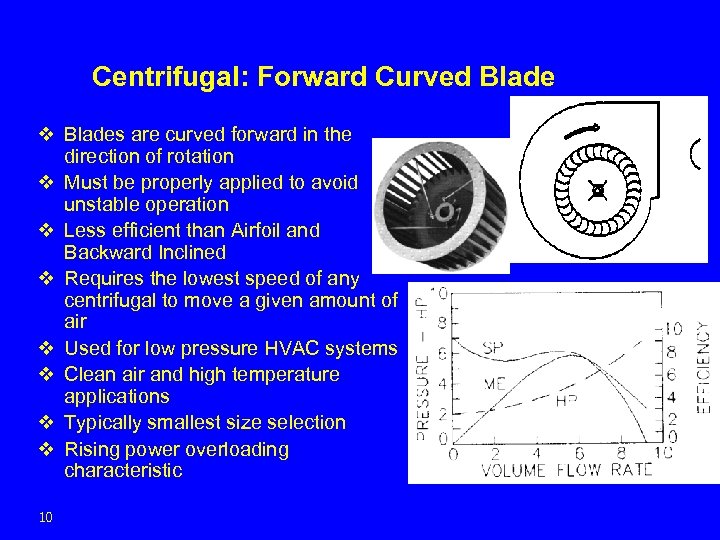 Centrifugal: Forward Curved Blade v Blades are curved forward in the direction of rotation