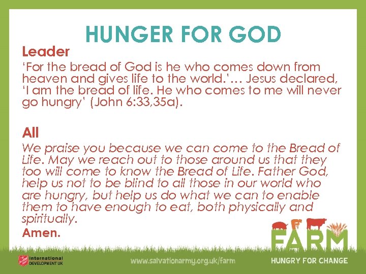Leader HUNGER FOR GOD ‘For the bread of God is he who comes down