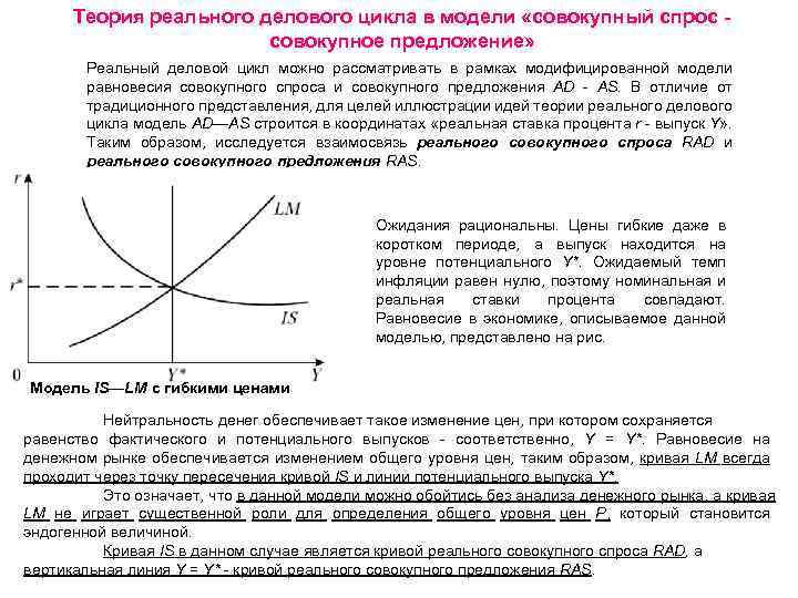 Теория реального делового цикла в модели «совокупный спрос совокупное предложение» Реальный деловой цикл можно