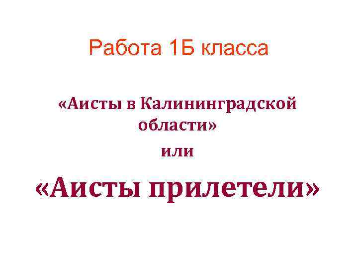 Работа 1 Б класса «Аисты в Калининградской области» или «Аисты прилетели» 