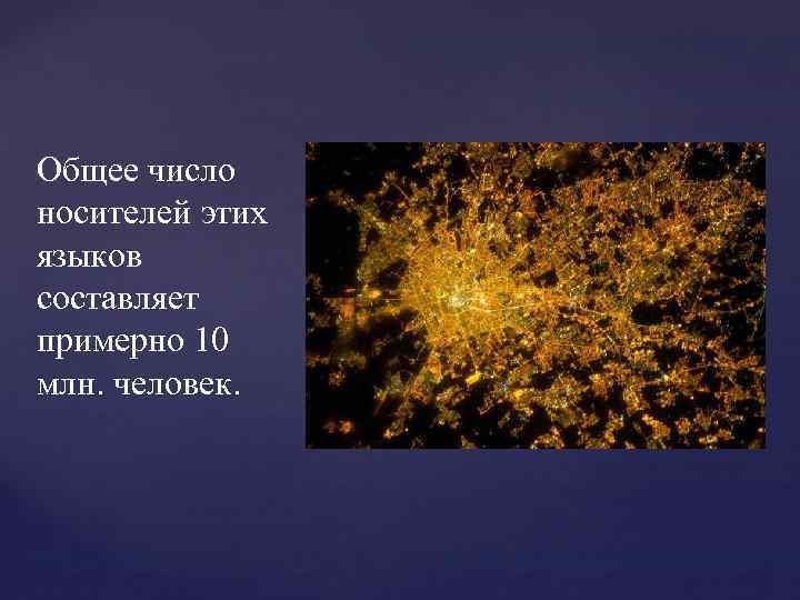 Общее число носителей этих языков составляет примерно 10 млн. человек. 