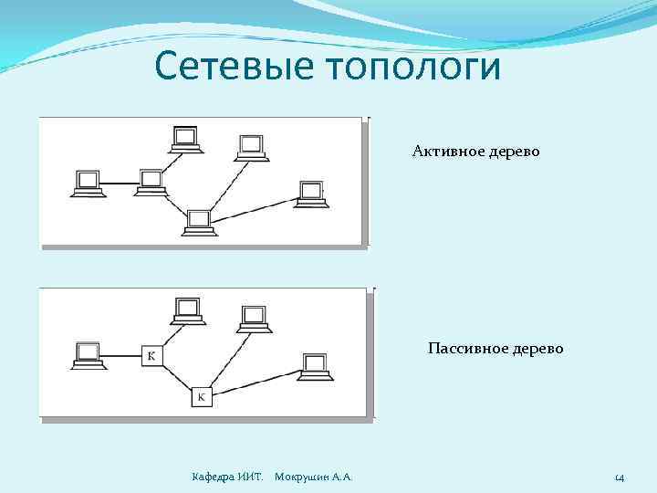 Сетевые топологи Активное дерево Пассивное дерево Кафедра ИИТ. Мокрушин А. А. 14 