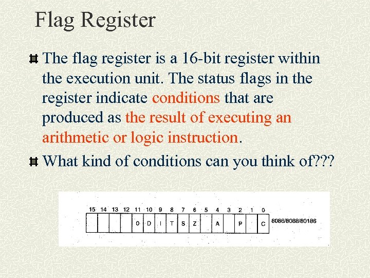 Flag Register The flag register is a 16 -bit register within the execution unit.
