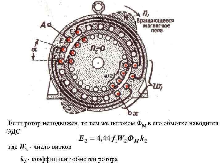 Если ротор неподвижен, то тем же потоком ФМ в его обмотке наводится ЭДС где