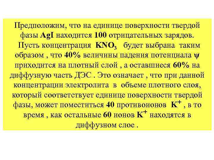 Предположим, что на единице поверхности твердой фазы Ag. I находится 100 отрицательных зарядов. Пусть