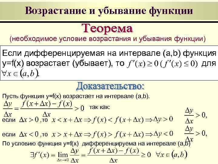 Теорема возрастания и убывания функции