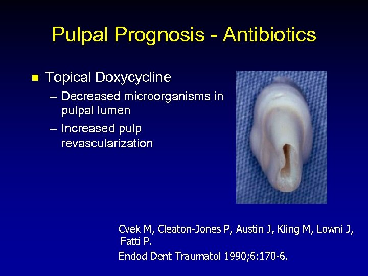 Pulpal Prognosis - Antibiotics n Topical Doxycycline – Decreased microorganisms in pulpal lumen –
