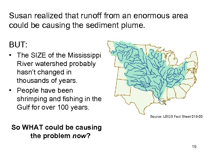 Susan realized that runoff from an enormous area could be causing the sediment plume.