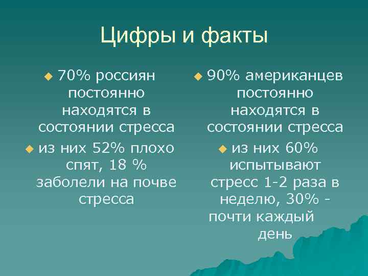 Цифры и факты 70% россиян постоянно находятся в состоянии стресса u из них 52%