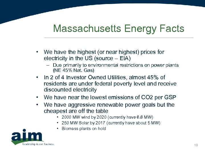 Massachusetts Energy Facts • We have the highest (or near highest) prices for electricity