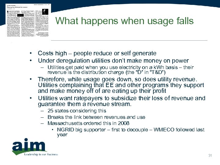 What happens when usage falls • Costs high – people reduce or self generate
