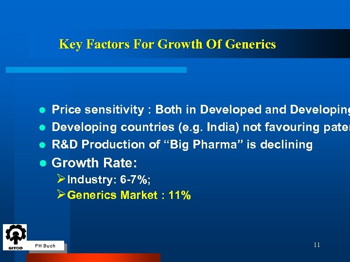 Key Factors For Growth Of Generics Price sensitivity : Both in Developed and Developing
