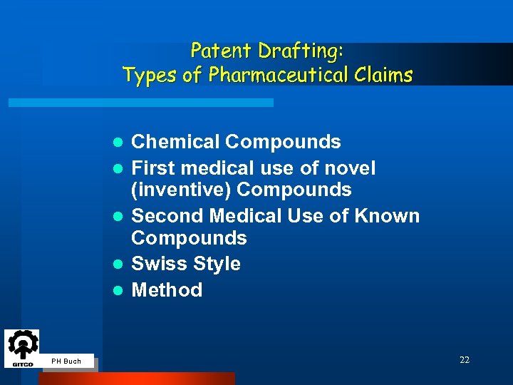 Patent Drafting: Types of Pharmaceutical Claims l l l PH Buch Chemical Compounds First