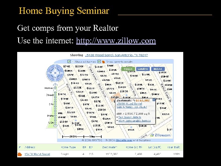 Home Buying Seminar Get comps from your Realtor Use the internet: http: //www. zillow.