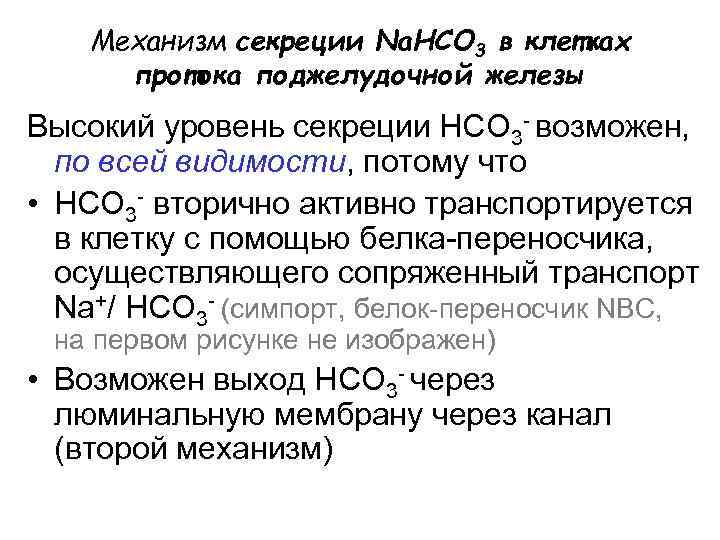 Механизм секреции Na. HCO 3 в клетках протока поджелудочной железы Высокий уровень секреции НСО