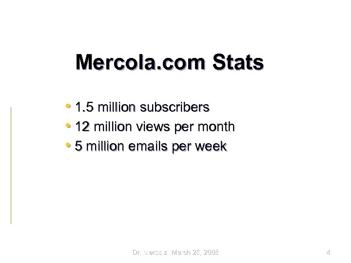 Mercola. com Stats • 1. 5 million subscribers • 12 million views per month