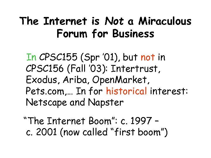 The Internet is Not a Miraculous Forum for Business In CPSC 155 (Spr ’