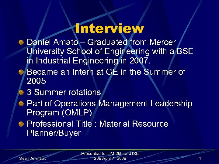 Interview Daniel Amato – Graduated from Mercer University School of Engineering with a BSE