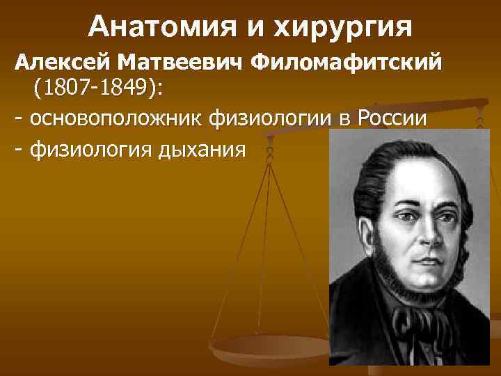 Анатомия и хирургия Алексей Матвеевич Филомафитский (1807 -1849): - основоположник физиологии в России -