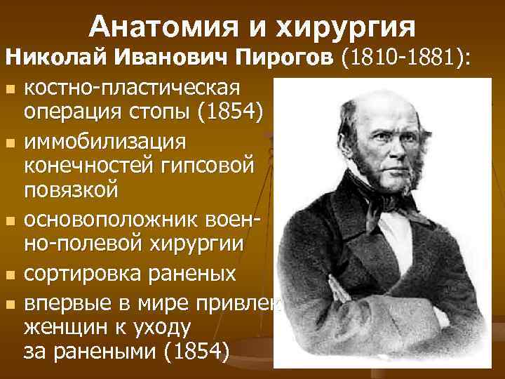 Анатомия и хирургия Николай Иванович Пирогов (1810 -1881): n костно-пластическая операция стопы (1854) n