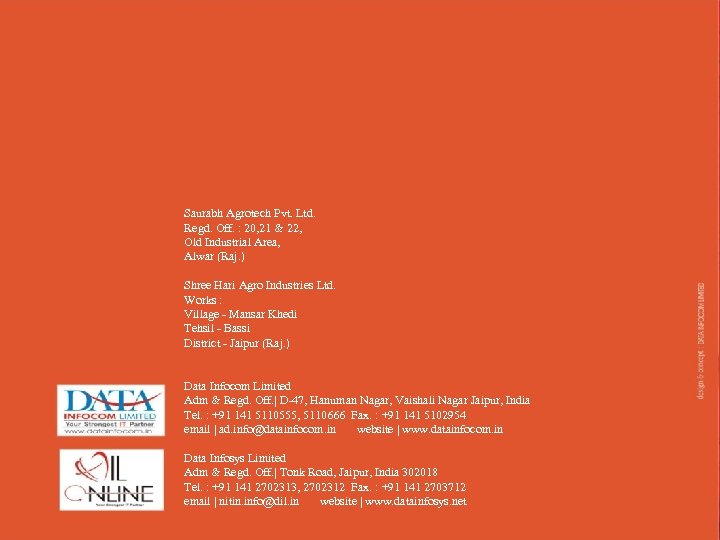 Saurabh Agrotech Pvt. Ltd. Regd. Off. : 20, 21 & 22, Old Industrial Area,