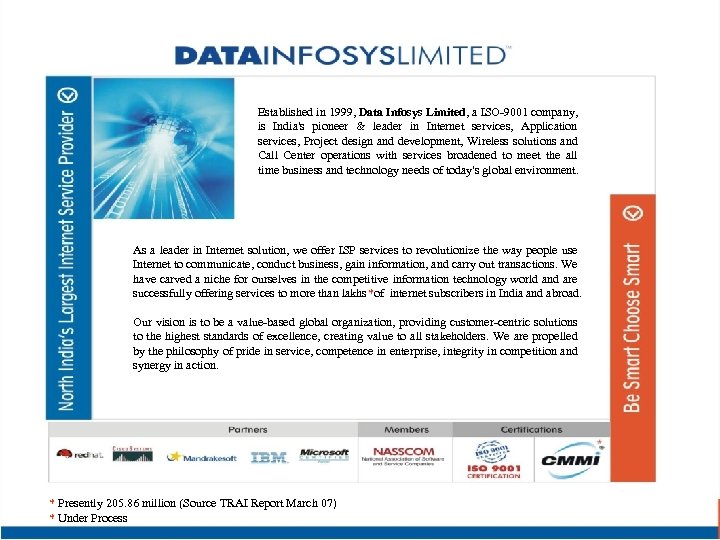 Established in 1999, Data Infosys Limited, a ISO-9001 company, is India's pioneer & leader