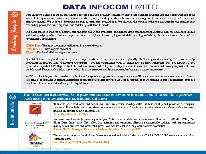 Data Infocom Limited is the award-winning software solution provider, focused on improving business collaboration