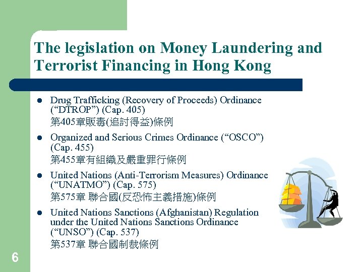 The legislation on Money Laundering and Terrorist Financing in Hong Kong l l Organized
