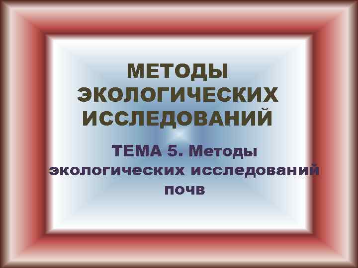 МЕТОДЫ ЭКОЛОГИЧЕСКИХ ИССЛЕДОВАНИЙ ТЕМА 5. Методы экологических исследований почв 