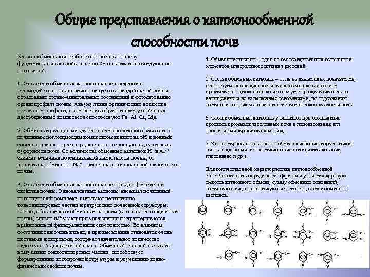 Общие представления о катионообменной способности почв Катионообменная способность относится к числу фундаментальных свойств почвы.